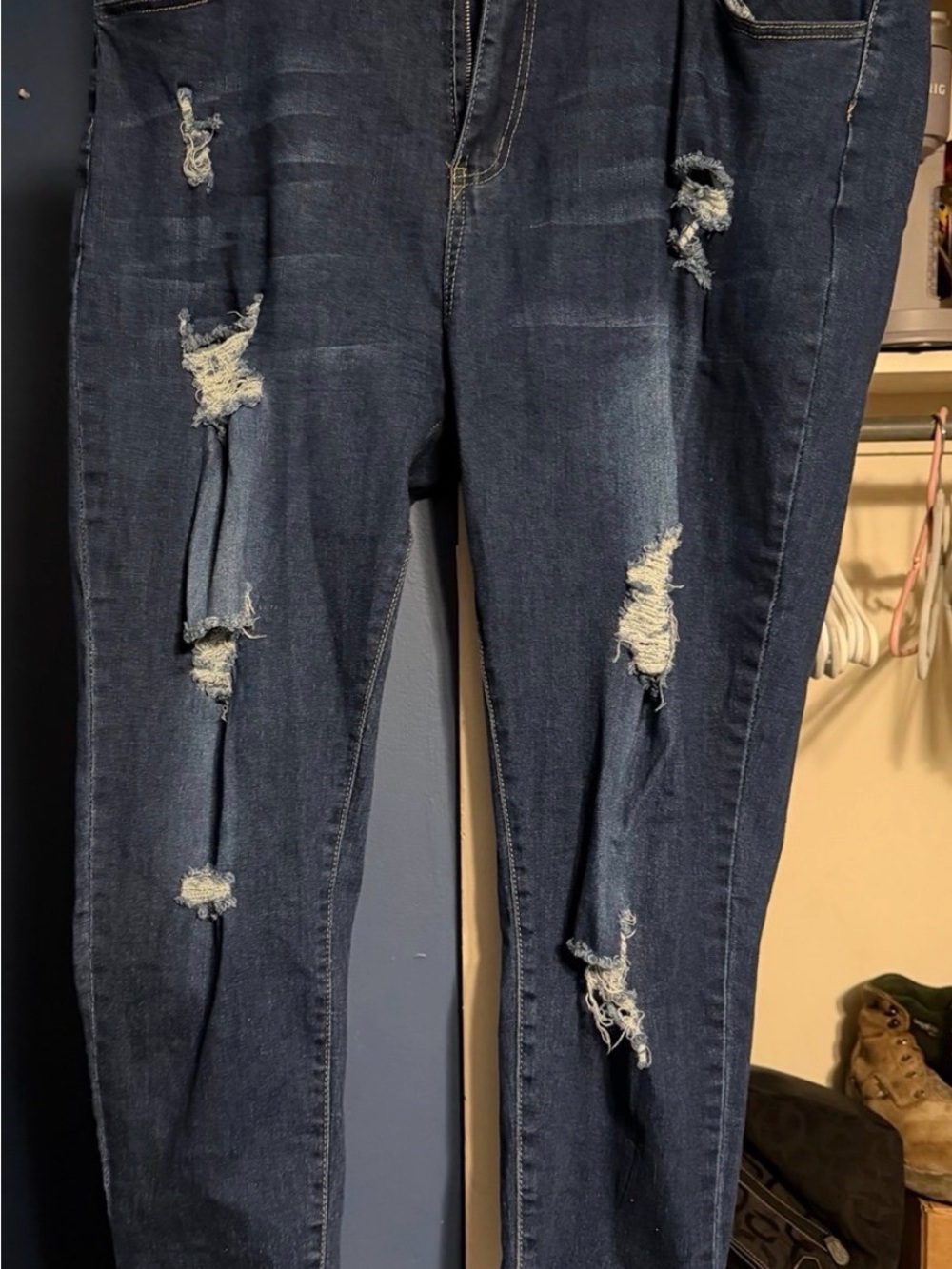 SHEIN Dark Blue Distressed Skinny Jeans